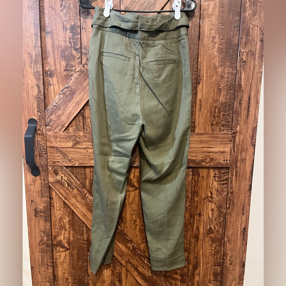 Anthropologie Tie Waist Olive Green High Rise Ankle Pants Trousers - Picture 3 of 7
